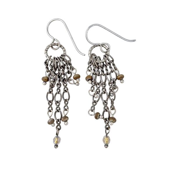 Estate Sterling Silver 925 Chain Fringe Crystal Dangle Earrings - Picture 5 of 7